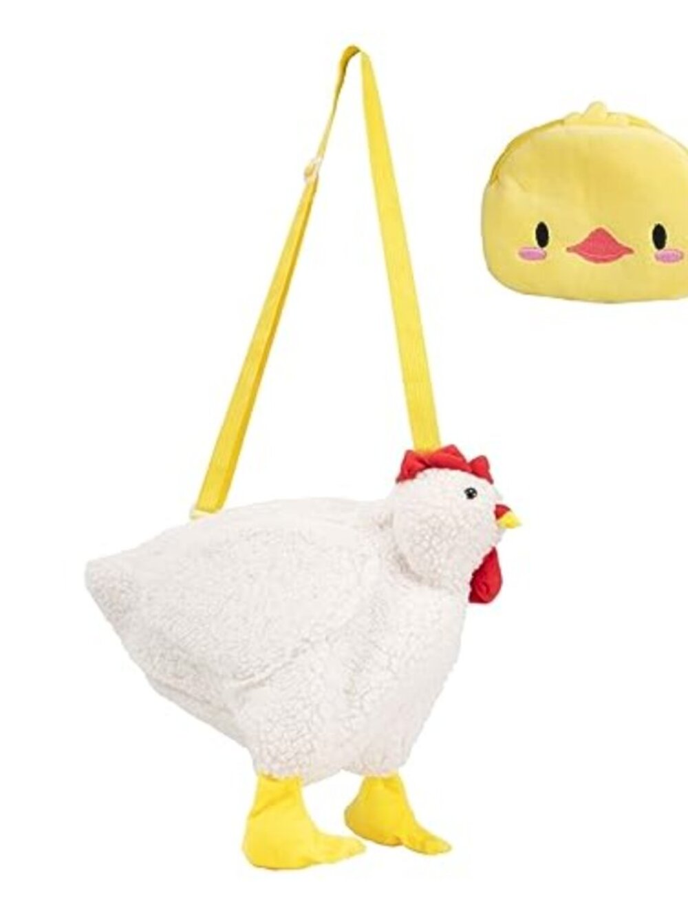 Plush Chicken Crossbody Bag & Chick Coin Purse Set Adjustable Strap